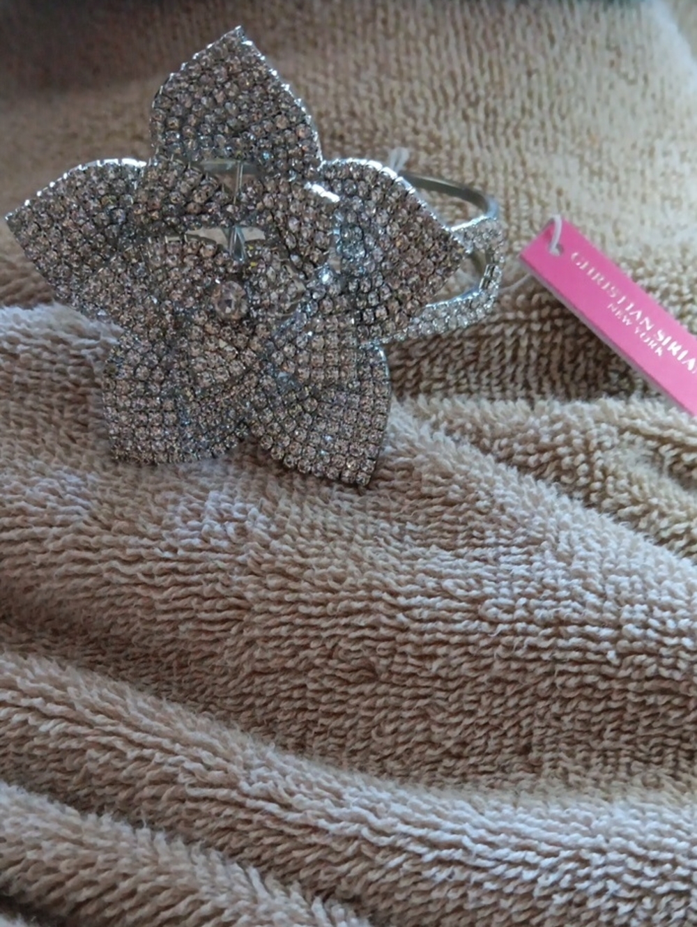 NWT Christian Siriano Crystal Flower Statement Cuff Bracelet - Silver Tone